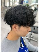 ダークアッシュニュアンスパーマ韓国マッシュベリーショート