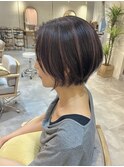 丸みショート/白髪ぼかしハイライト/ピンクヘア