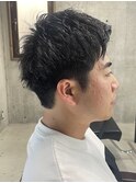 メンズ/アップバング/ツーブロックマッシュ/束感ショート波巻き