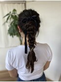 ポニーテール編みおろしアレンジ