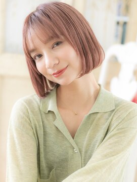 モッズ ヘア 福岡姪浜店(mod's hair) mod's姪浜/シースルーバングベビーピンク切りっぱなしボブe