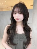 黒髪ロング顔周りレイヤー韓国ヘア_F1158