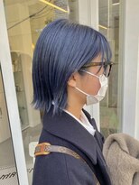 【お客様フォト】ネイビーブルー×伸ばしかけボブ