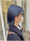 【お客様フォト】ネイビーブルー×伸ばしかけボブ