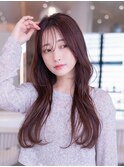 大人かわいい前髪セシルカットココアブラウンフリンジウェーブ