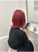 韓国風レッド×レイヤーカット