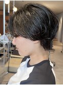ショートパーマ銀座メガネ女子丸みショート大人可愛い小顔カット