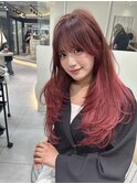 ★丸型逆三角ホワイトグレージュデジタルパーマチェリーブラウン