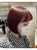 【井上】ボブショートボブボルドー暖色ブリーチなしカラー