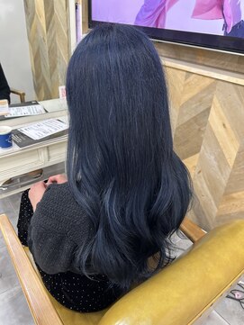 シアン 立川店(Shian) コテ巻き×ネイビーブルー