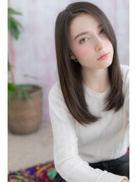 ミック 日暮里店(miq) アッシュブラックかきあげバングロングストレートb1