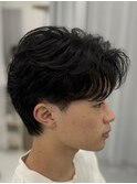 ニュアンスパーマセンターパートワンカールパーマ韓国メンズ