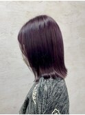 外ハネ切りっぱなし紫カラーフルバング似合わせカット