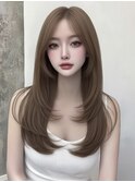 韓国ヘア 韓国レイヤー 顔周りレイヤー ミルクティベージュ 艶髪