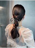 【ローポニーテール】結婚式銀座お団子カチモリタイトヘアセット