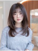 大人かわいい前髪セシルカットココアブラウンフリンジウェーブ