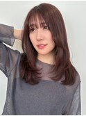 顔周りレイヤーカットグレージュカラーくびれボブベージュカラー