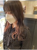 韓国レイヤーカット×インナーカラーピンク【韓国カット越谷】