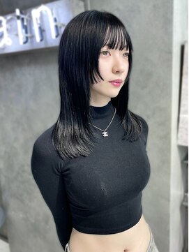 ヴェイン 渋谷(vain) ★くびレイヤー黒髪エモージュ小顔レイヤーロンググレーベージュ