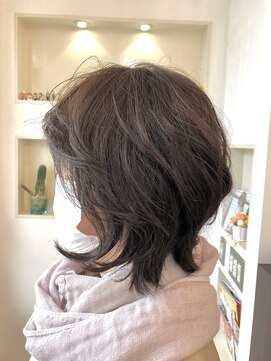 ヘアアーク(HAIR arc) 大人ボブウルフ#外ハネワンカール#モーブベージュカラー#奏の杜