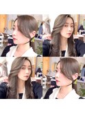 2wayバング 韓国前髪 シースルー ミディアム くびれヘア　顔周り