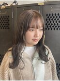 シースルーバング透明感オリーブカラーゆるふわウェーブ巻き
