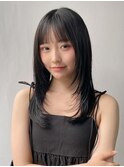 小顔 前髪 ミディアムレイヤーカット 大人ガーリー"