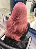 渋谷ピンクベージュカラーペールピンクカラー顔周りレイヤー30代