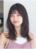 こなれミディ　イメチェン　前髪　レイヤー　黒髪　グレージュ