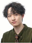 波巻きパーマツイストスパイラルパーマツーブロックメンズ黒髪