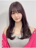 大人韓国風レイヤースタイルワンカール×ピンクブラウン髪質改善