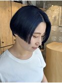 ネイビー/ハンサムショート/センターパート/ブリーチショート
