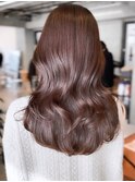美髪ミディアムレイヤーカットデジタルパーマチェリーブラウン
