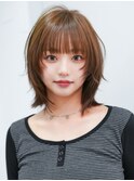 前髪カット顔周りレイヤーくびれミディココアベージュ_F21187