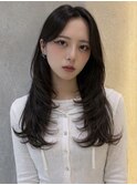 髪質改善ミディアムレイヤーダークアッシュブラウン前髪ボブ仙台