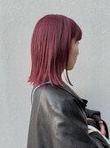 ボルドーピンクの外ハネくびれボブ*