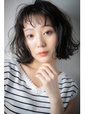 オン眉黒髪くびれミディアム外ハネボブパーマv上尾20代30代40代