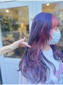 ケアブリーチ/ピンク×青紫のゆるふわカラー