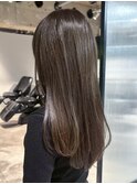 顔周りレイヤーロングオリーブベージュ韓国ヘア_ba577801
