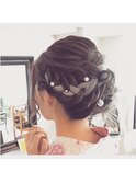 浴衣編み込みリボンアップ　着付け　着物