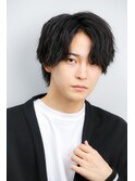 スーツ短髪ツーブロック束感モテる黒髪シークレットパーマ