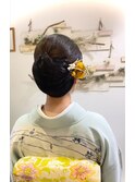 ショートさんのお仕事始めの訪問着ヘアセット