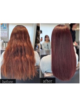 ダメージを最小限に抑えたナチュラルな縮毛矯正♪気になるクセやうねりを解消して自然なストレートに。