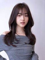 チョコグレージュ/20代30代大人かわいい/ミディアムレイヤー