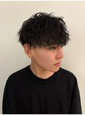 波巻きパーマ 前下りマッシュショート メンズ