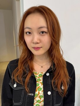 ナループロアポンテ(Nalu pu loa PONTE) ロングレイヤーパーマ暖色カラーオレンジベージュゆるめパーマ