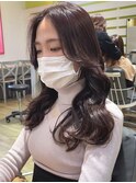 レイヤーロング韓国ヘア顔まわりレイヤーロング透明感カラー
