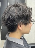 束感ショート/メンズツーブロック/コンマヘアアップバング波巻き