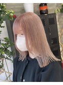 ピンクベージュダブルカラーケアブリーチハイトーンカラー美髪