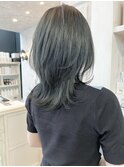 福山市美容室Caary人気 冬カラー透明感ブルーブラックブルージュ